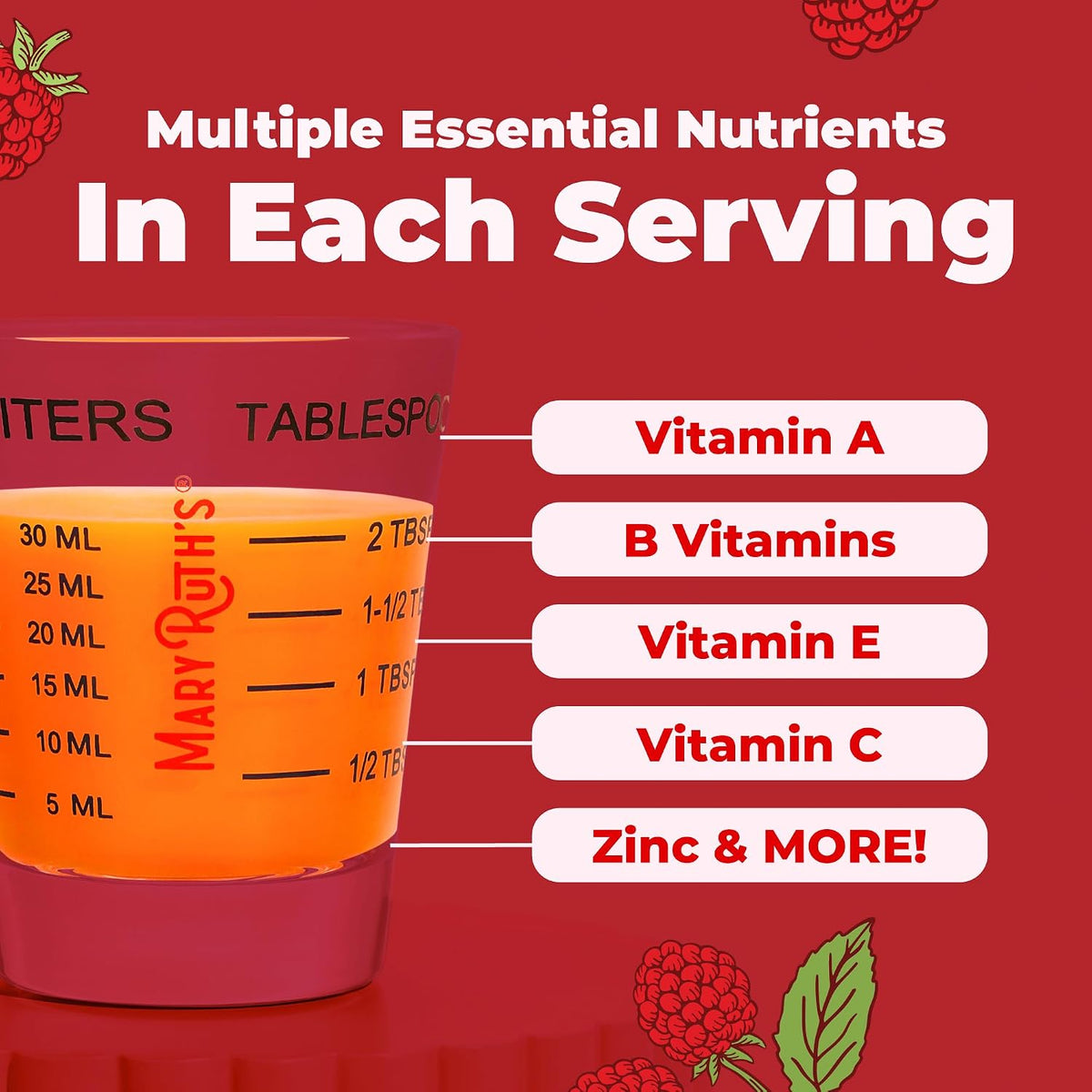 MaryRuth's Liquid Morning Multivitamin for Women, Men & Kids – Raspberry Flavour - görsel 3