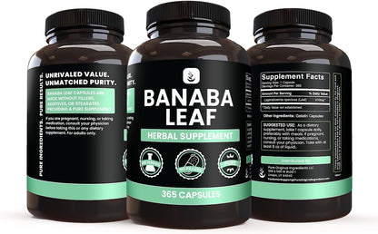 PURE ORIGINAL INGREDIENTS Banaba Leaf Extract (365 Capsules) – No Fillers, Lab-Tested