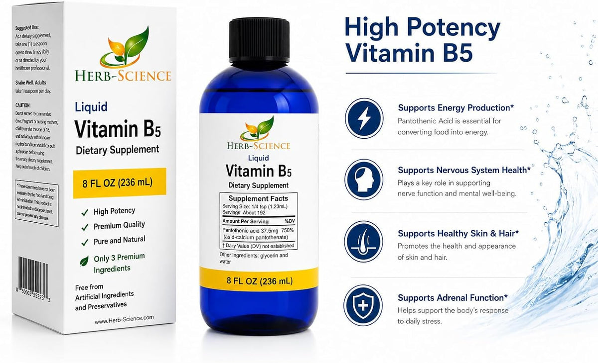 Liquid Vitamin B5 – 192 Servings – High Absorption Pantothenic Acid for Energy, Mood & Nerve Support – Vegan Non-GMO Alcohol Free – 236 ml - görsel 2