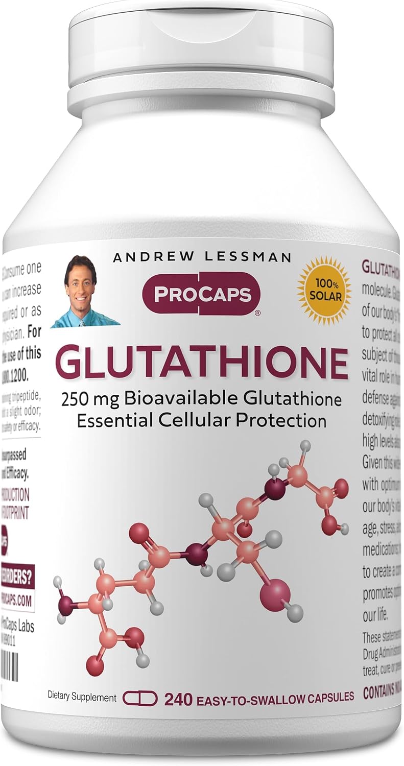 ANDREW LESSMAN Glutathione 250 mg - 240 Capsules - Powerful Antioxidant, Reduces Oxidative Stress. Bio-available, Protects Cells, Tissues, Organs. Supports Immune Health. Easy-to-Swallow Capsules. - görsel 1