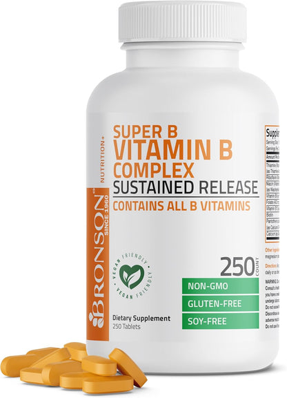 Bronson Super B Vitamin B Complex - Sustained Release, 250 Tablets