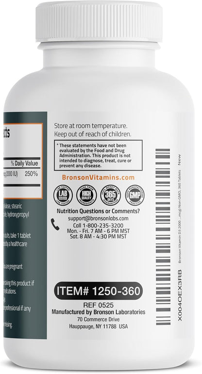 Bronson Vitamin D3 2000 IU (50mcg) Non-GM, 360 Tablets