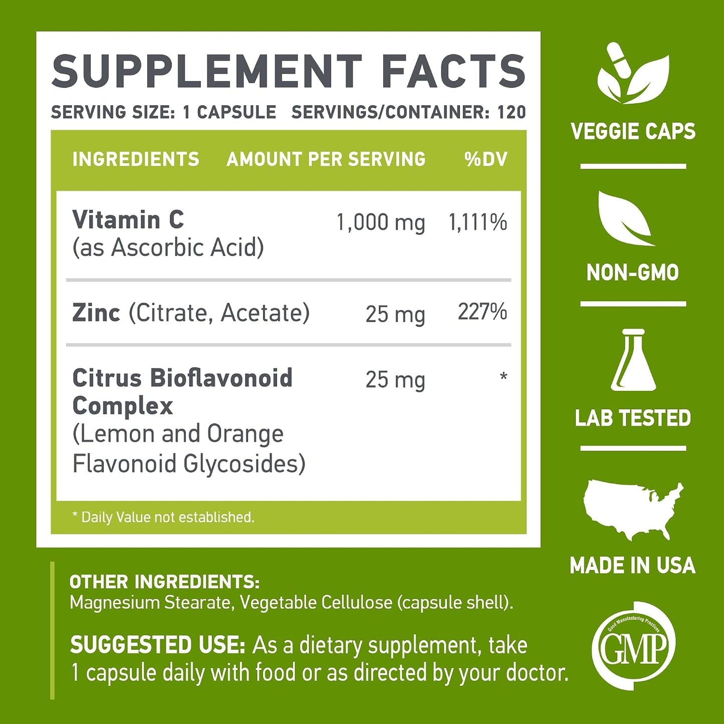 Vitamin C & Zinc 1000mg with Citrus Bioflavonoids, 120 Capsules - görsel 5