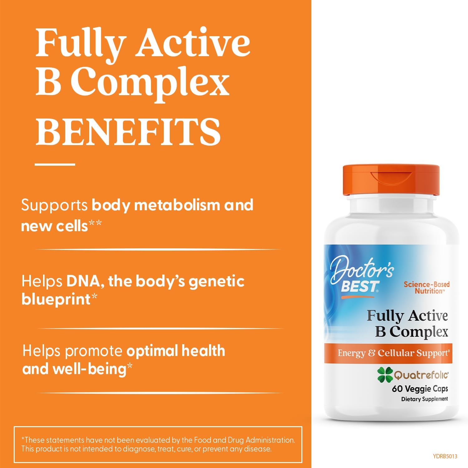 Doctor's Best Fully Active Vitamin B Complex - Methylated B12 & Folate, B6, Biotin, Pantothenic Acid - 60 Veggie Capsules - görsel 4