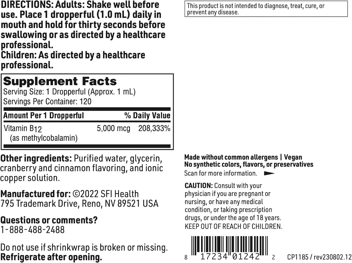 Klaire Labs Vitamin B12 Liquid Drops - 5000mcg Methylcobalamin, Supports Normal Energy and Psychological Function, Hypoallergenic, 120 ml (120 Servings) - görsel 6