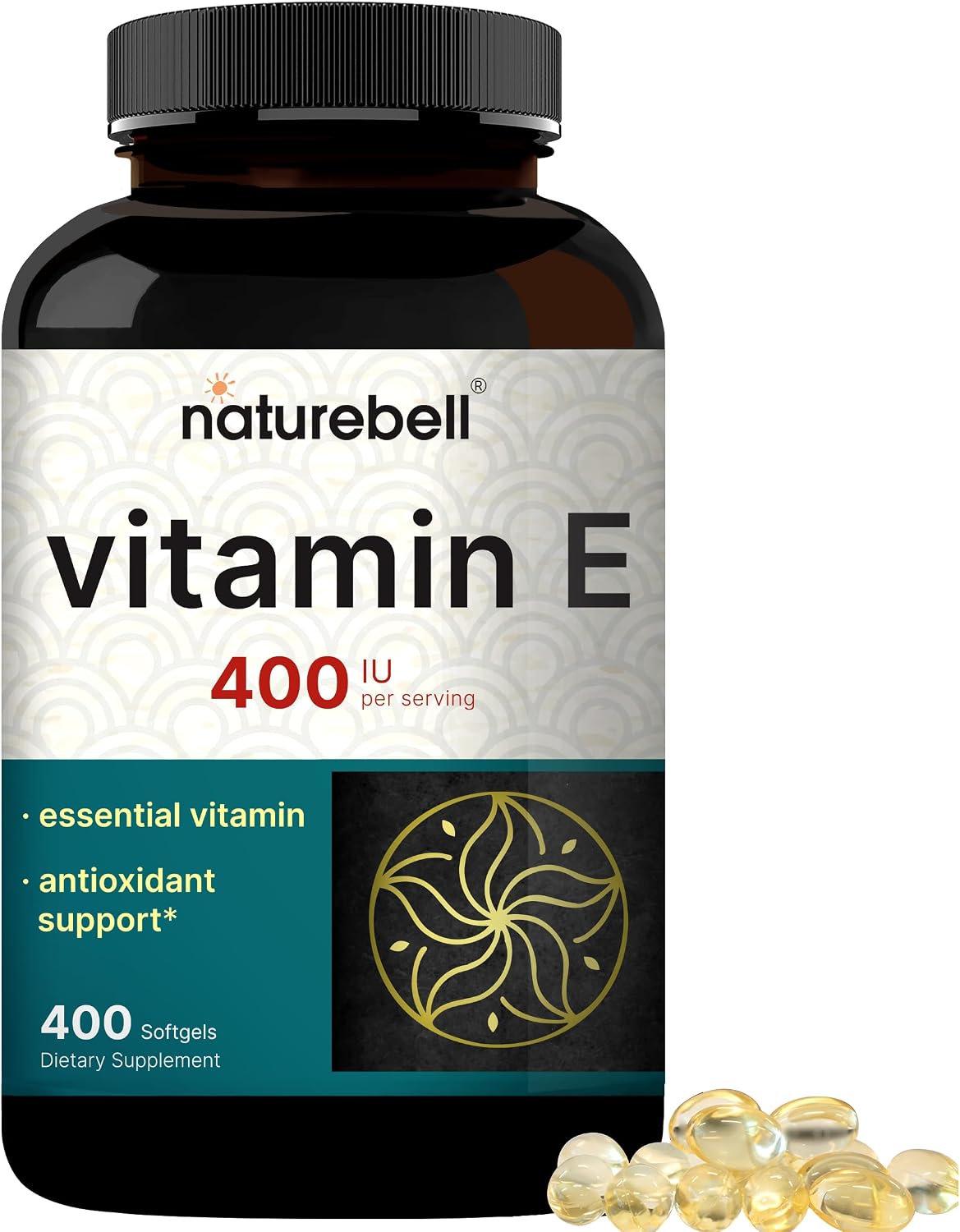 NatureBell Vitamin E Oil Softgels, 400 IU per Serving, 400 Capsules | Essential Antioxidant Supplement, Easily Absorbed Form – Contributes to Normal Immune Function & Skin Health – Non-GMO - görsel 1