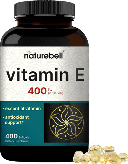 NatureBell Vitamin E Oil Softgels, 400 IU per Serving, 400 Capsules | Essential Antioxidant Supplement, Easily Absorbed Form – Contributes to Normal Immune Function & Skin Health – Non-GMO
