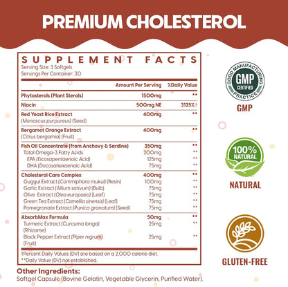 ChiQwench Cholesterol Support Complex - 14-in-1 Formula with Plant Sterols, Niacin, and Red Yeast Rice, 180 Soft gel capsules