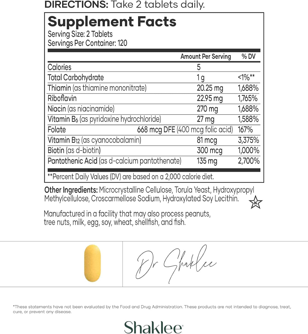 Shaklee B-Complex – Patented Bioactivated Absorption System – 240 Tablets – Image 3