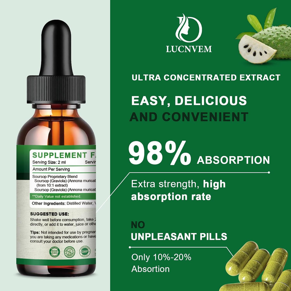 Soursop Graviola Liquid Drops 2000mg - Organic Pure Extract, Antioxidant & Immune Support, 30ml - görsel 2