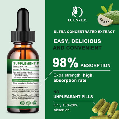 Soursop Graviola Liquid Drops 2000mg - Organic Pure Extract, Antioxidant & Immune Support, 30ml
