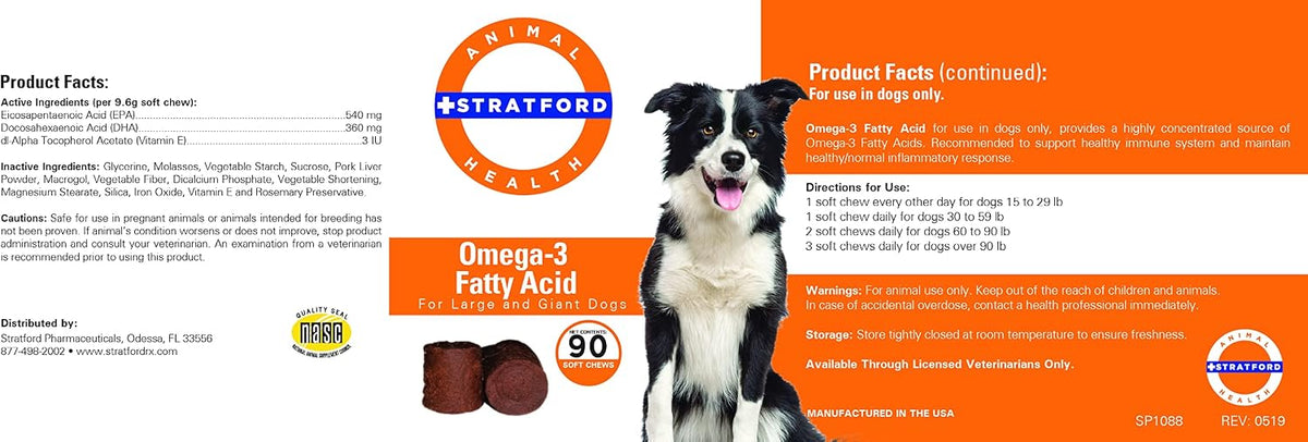 Pharmaceuticals EZ Chew Omega 3 Fatty Acid Soft Chew Max Strength - Dog Omega 3 Supplement - Soft Chew Treats with Fish Oil for Dogs - Large and Giant Dogs - 90 Soft Chews - görsel 1