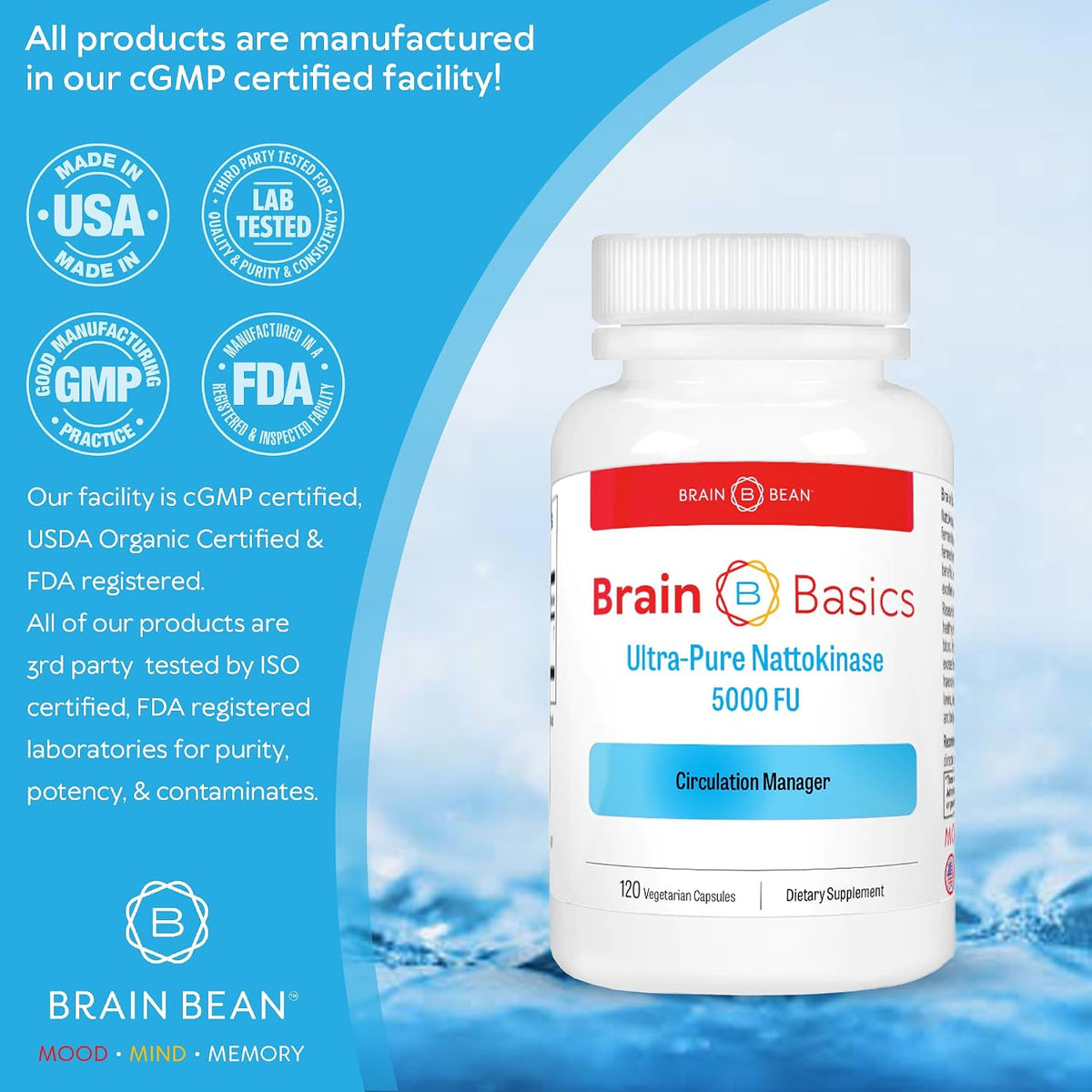 Brain Basic Ultra-Pure Nattokinase 5000 FU – 120 Capsules – Natural Circulation Support with Highest Potency Available – Non-GMO, Vegan, Gluten-free - görsel 2