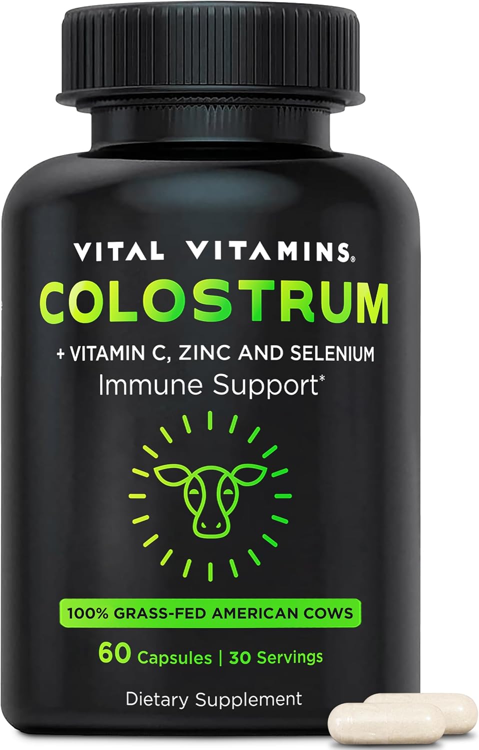 Vital Vitamins Colostrum Supplement - Vitamin C, Zinc & Selenium - Grass-Fed - 60 Capsules - görsel 1