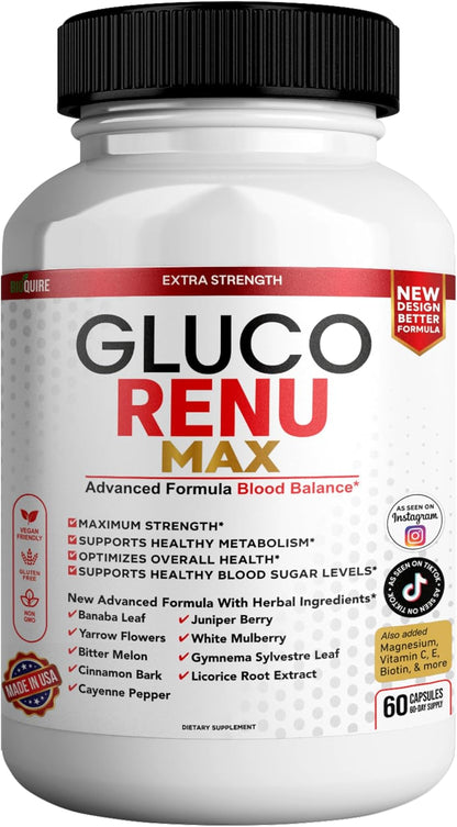 BIOQUIRE Gluco Max Ultra Food Supplement, 60 Capsules, Maximum Strength