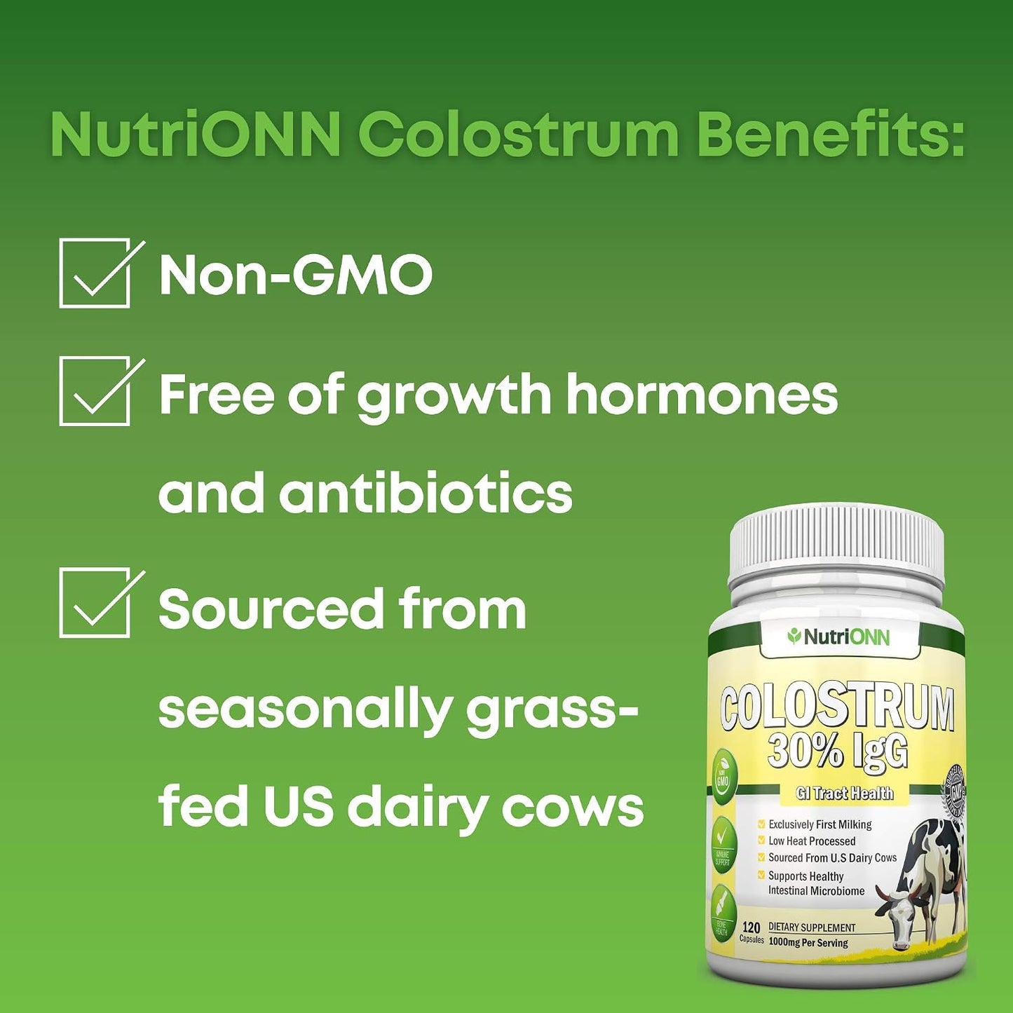 NutriONN Colostrum 1000mg - 120 Capsules | 30% IgG | Non-GMO | First Milking Bovine Colostrum - görsel 7