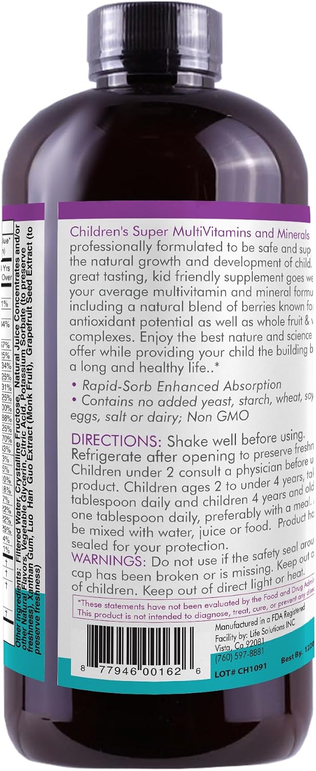 Life Solutions Children's Vitamins Multivitamin - Liquid Vitamin & Minerals - Complete Children Vitamins - Essential Liquid Minerals for Kids 16 fl oz - görsel 4