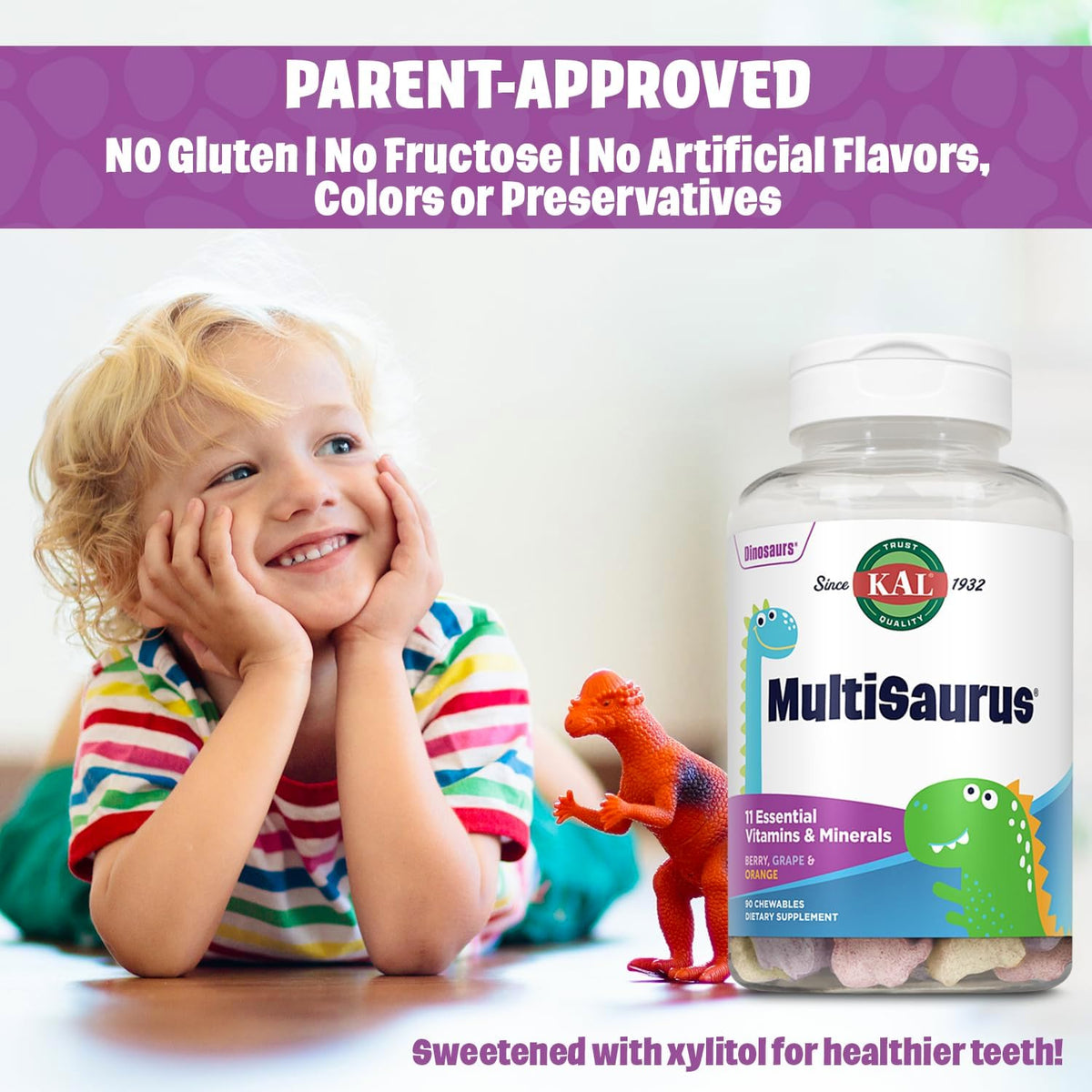 KAL MultiSaurus Kids Chewable Multivitamin - 90 Dinosaur-Shaped Tablets - görsel 4