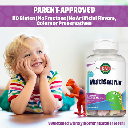 KAL MultiSaurus Kids Chewable Multivitamin - 90 Dinosaur-Shaped Tablets