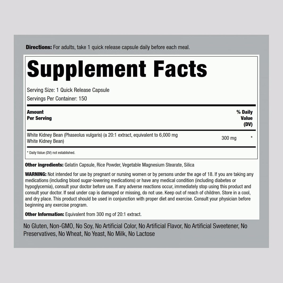 Piping Rock White Kidney Bean Extract | 150 Capsules | Non-GMO & Gluten-Free Supplement - görsel 2