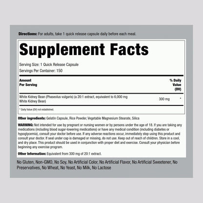 Piping Rock White Kidney Bean Extract | 150 Capsules | Non-GMO & Gluten-Free Supplement