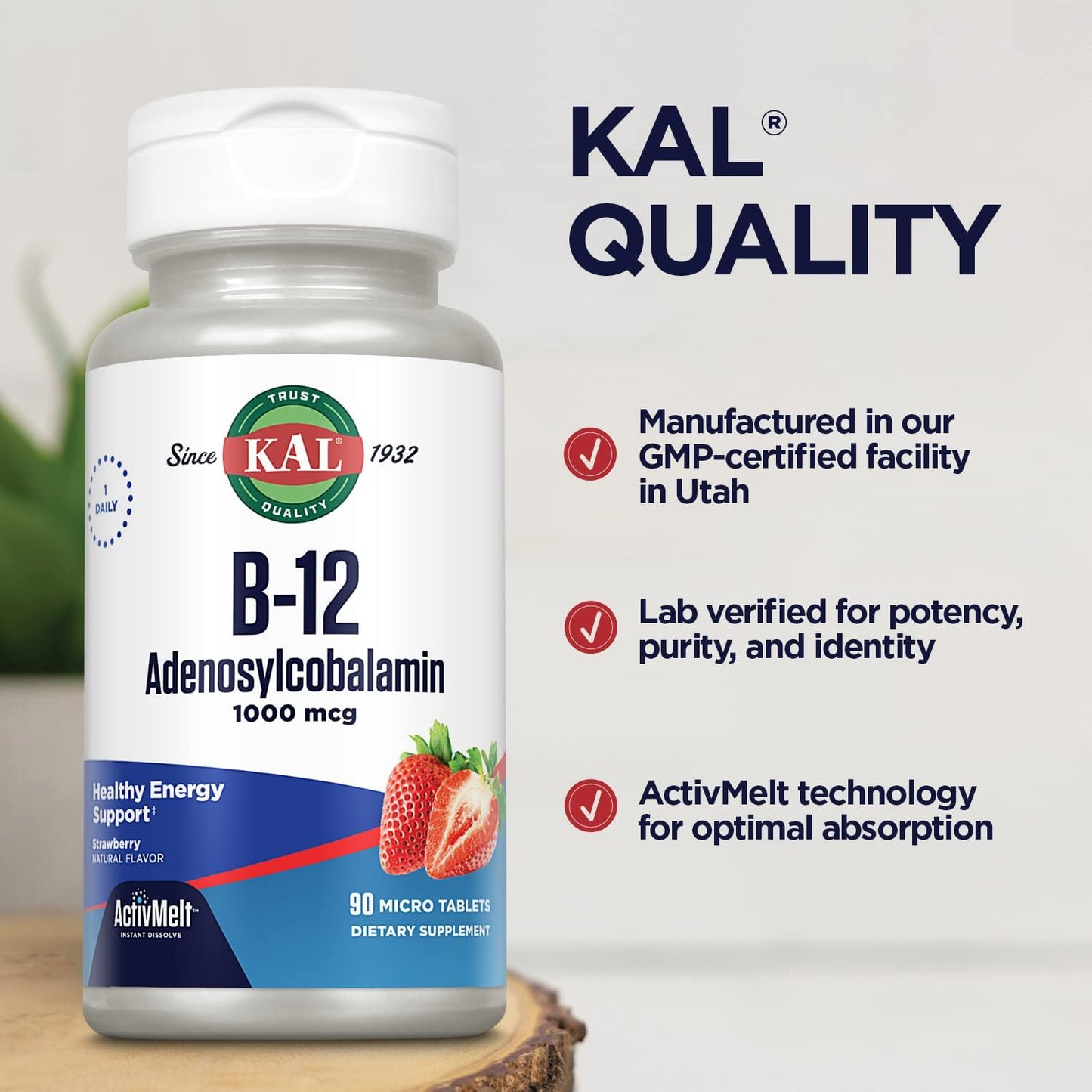 KAL Vitamin B12 Adenosylcobalamin 1000mcg - Strawberry Flavour - 90 ActiveMelt Micro Tablets - görsel 5