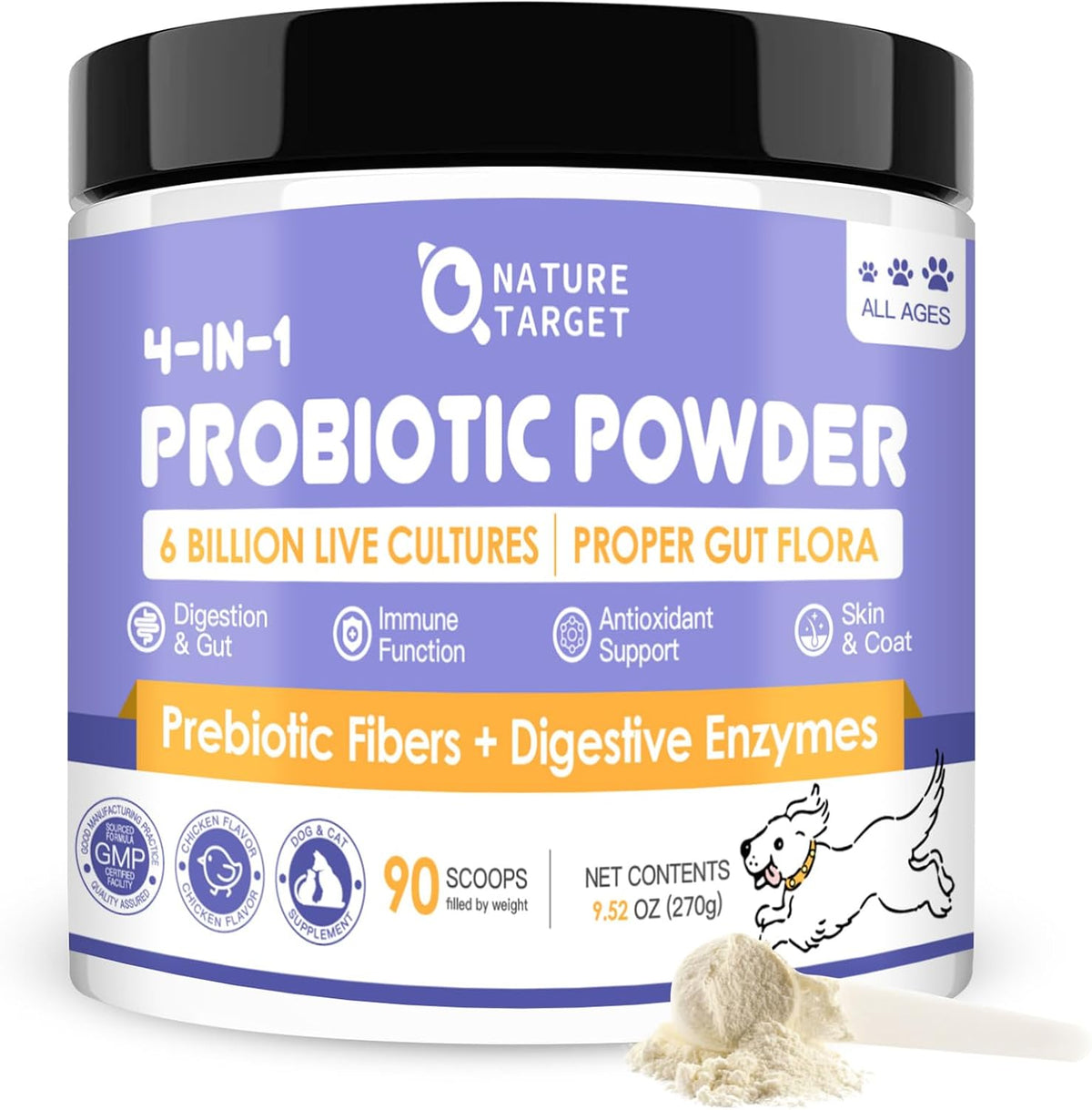 NATURE TARGET Probiotics for Dogs - 6 Billion CFU Probiotic Powder with Prebiotics & Digestive Enzymes - görsel 1