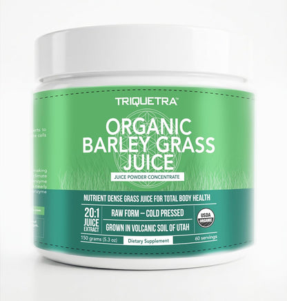 Organic Barley Grass Juice Powder - Grown in Volcanic Soil of Utah - Raw & BioActive Form, Cold-Pressed then CO2 Dried – Gluten-free, GMO free, Vegan - 150 g