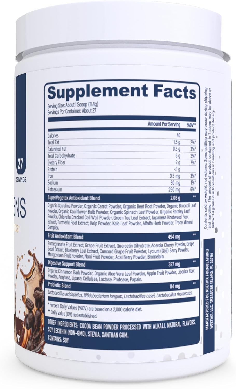 NuEthix Formulations Gourmet Greens Drink Powder - Espresso, 27 Servings - görsel 3