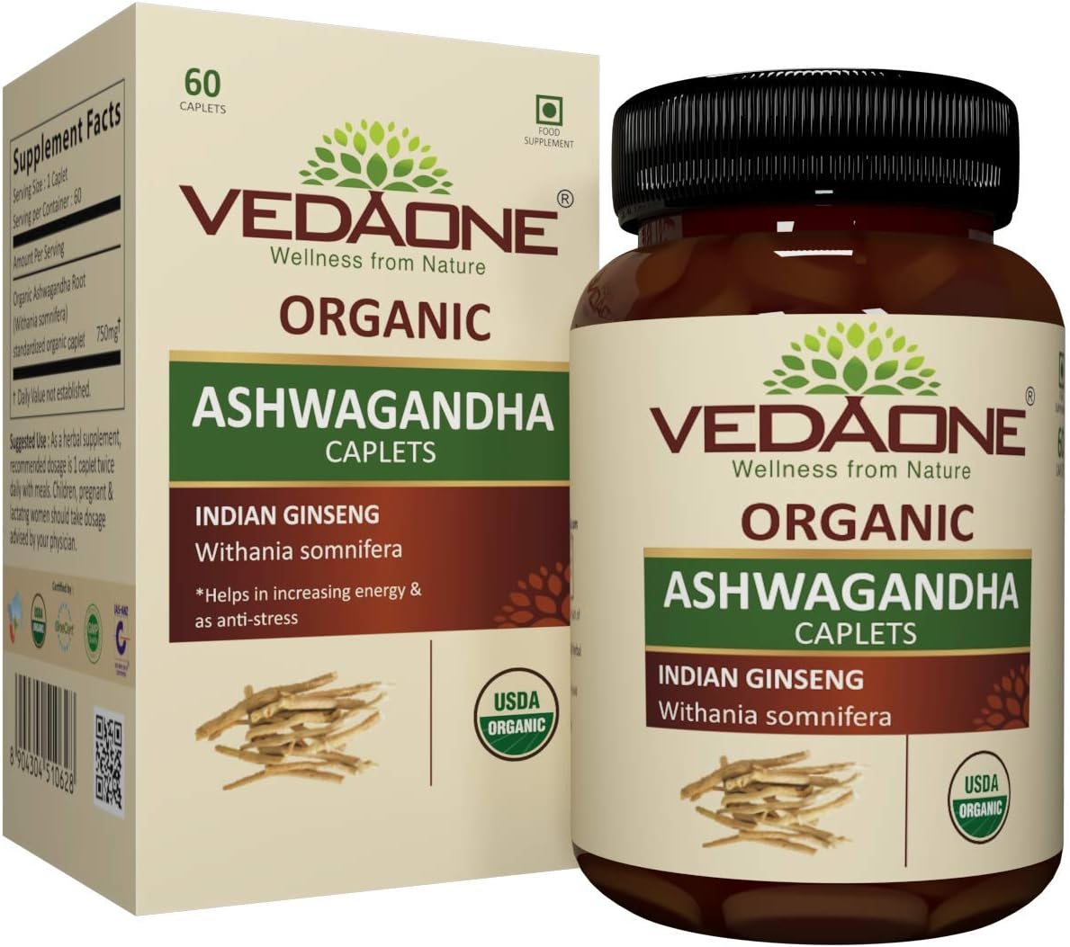 VEDAONE Organic Ashwagandha Tablets - 750mg, 60 Count - görsel 1