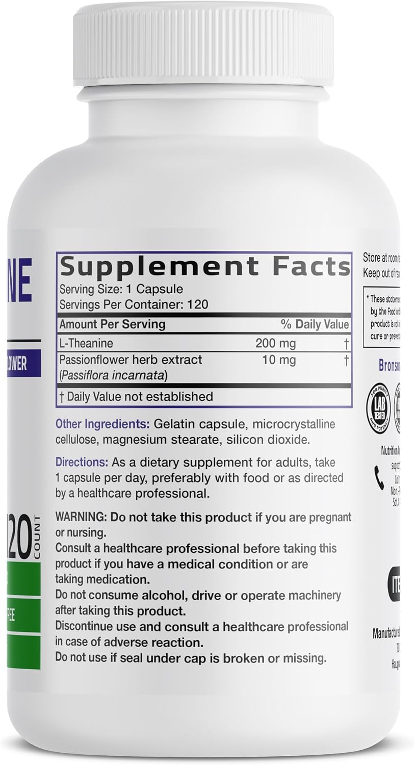 Bronson L-Theanine 200mg Double Strength with Passion Flower, 120 Capsules - görsel 2