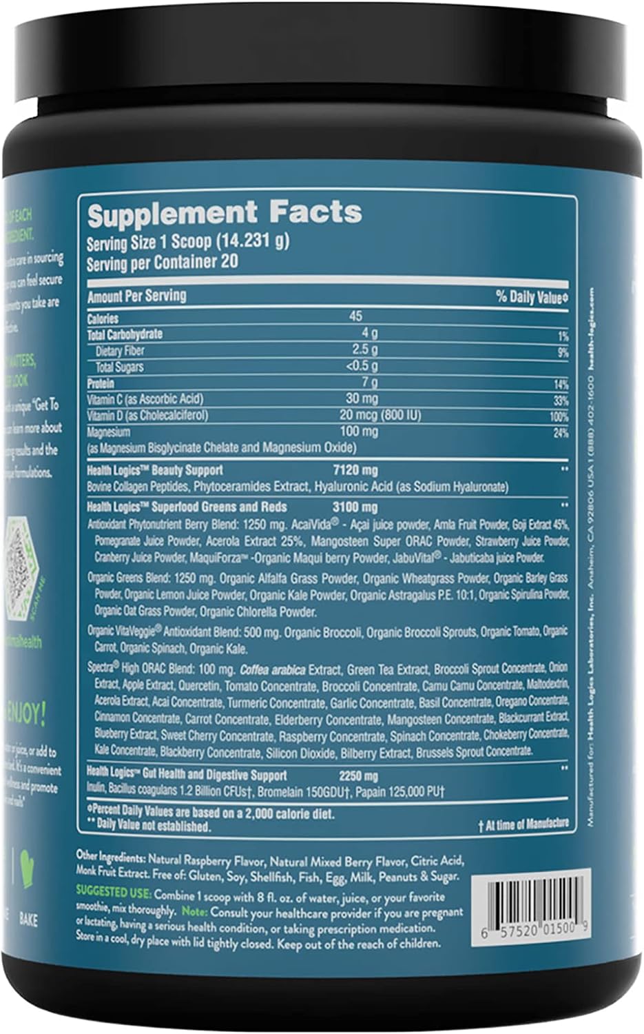 Health Logics Glowing Greens Superfood Powder with Collagen Peptides - görsel 4