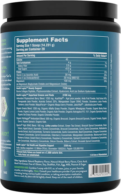 Health Logics Glowing Greens Superfood Powder with Collagen Peptides