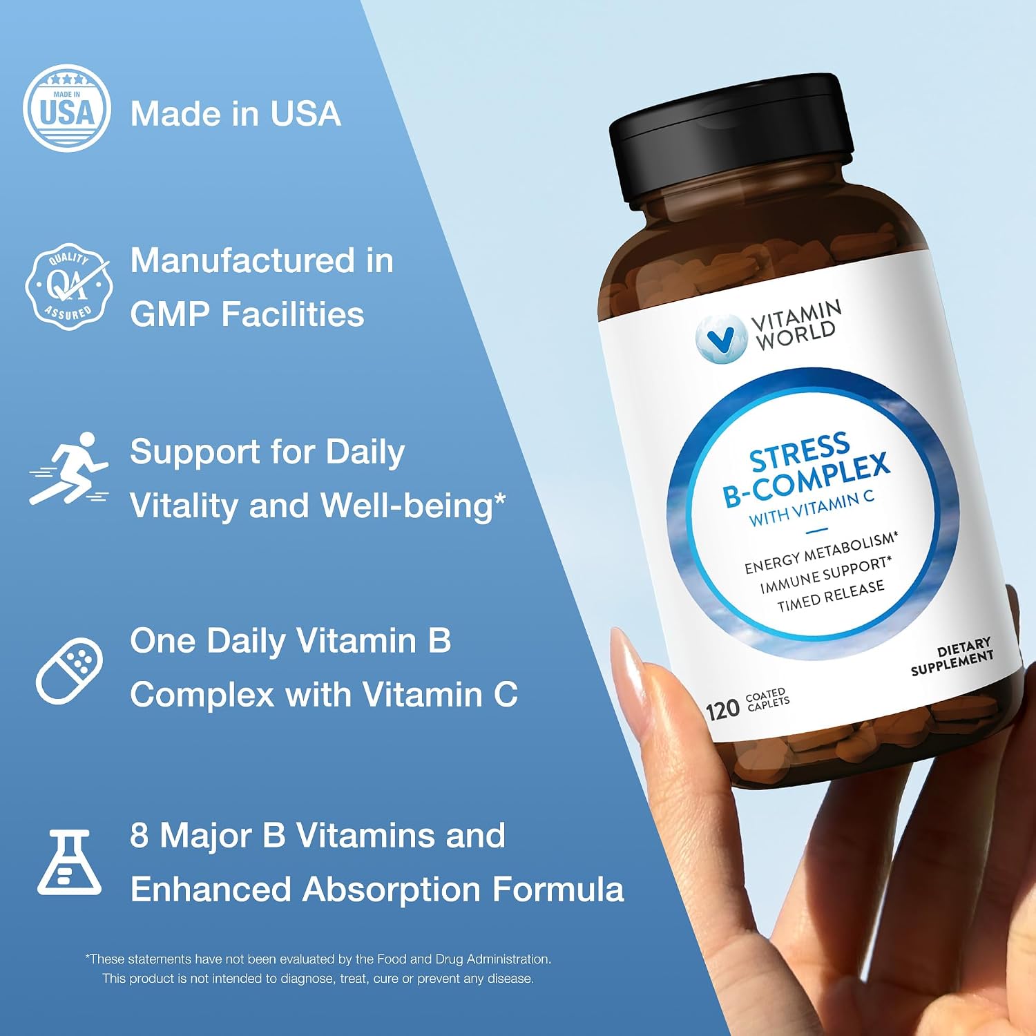 Vitamin World Stress B Complex with Vitamin C, Timed Release, 120 Tablets - görsel 6