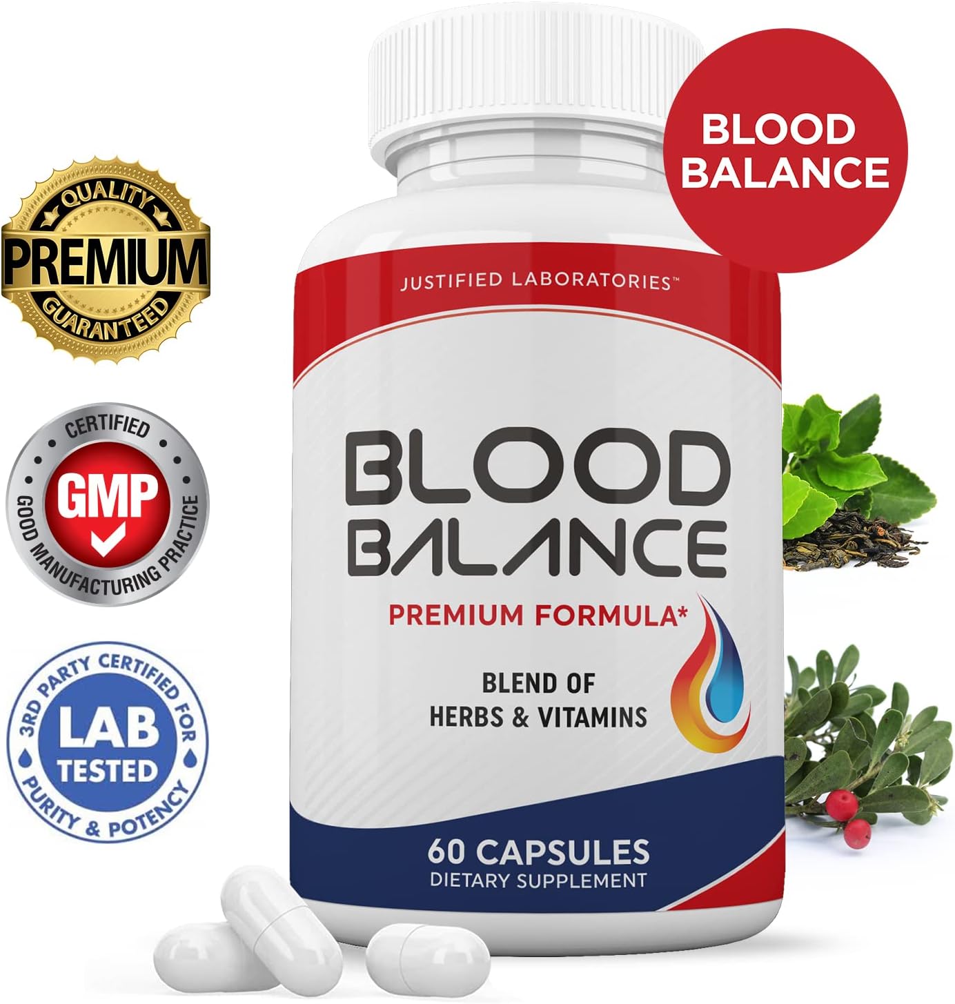Justified Laboratories Blood Balance - 60 Capsules, Pack of 2 - Advanced Circulatory Support Formula with a Blend of Herbs & Vitamins - görsel 2
