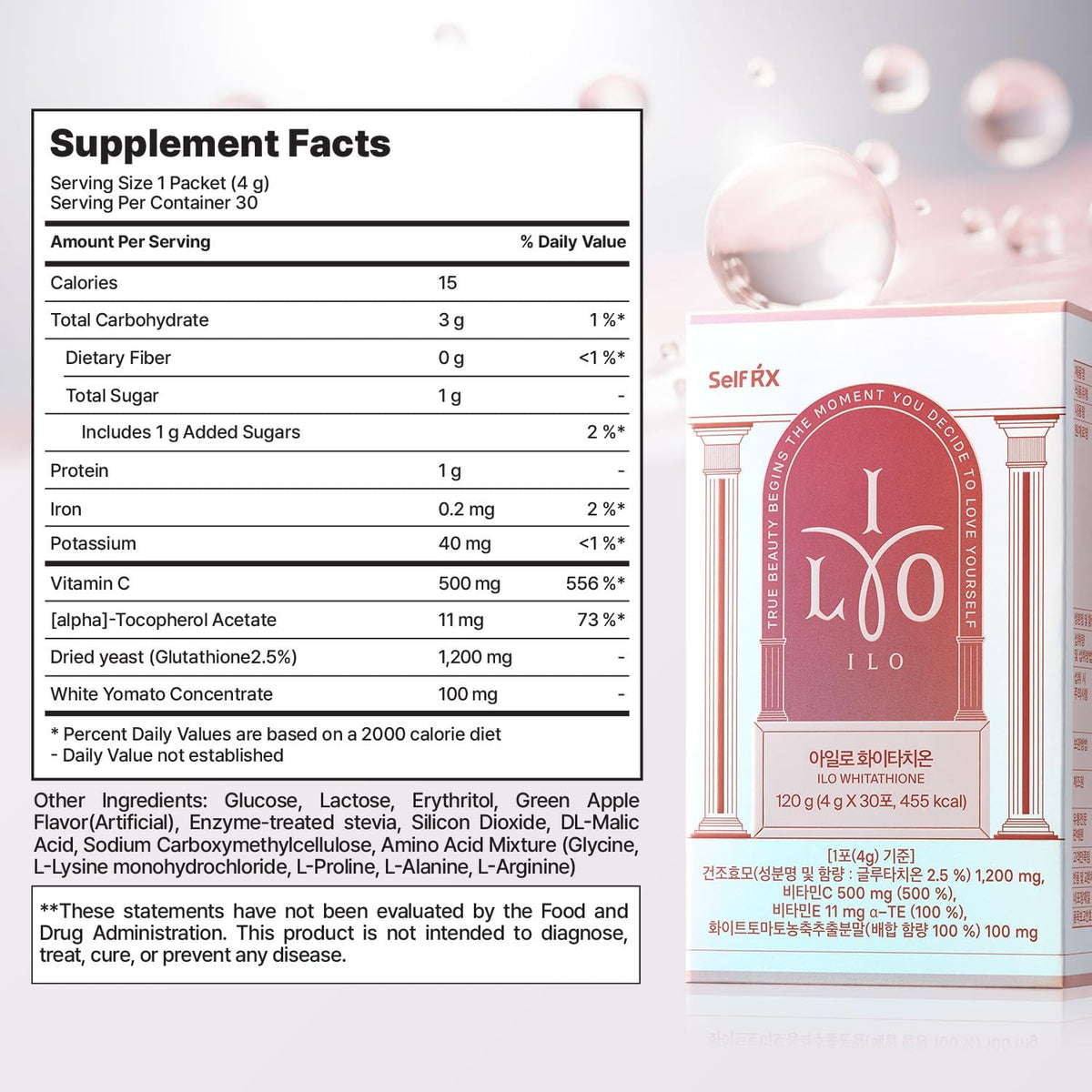 ILO Whitathione Antioxidant Powder Sticks - 500mg Vitamin C, Glutathione & White Tomato Extract - 30 Sticks - görsel 7