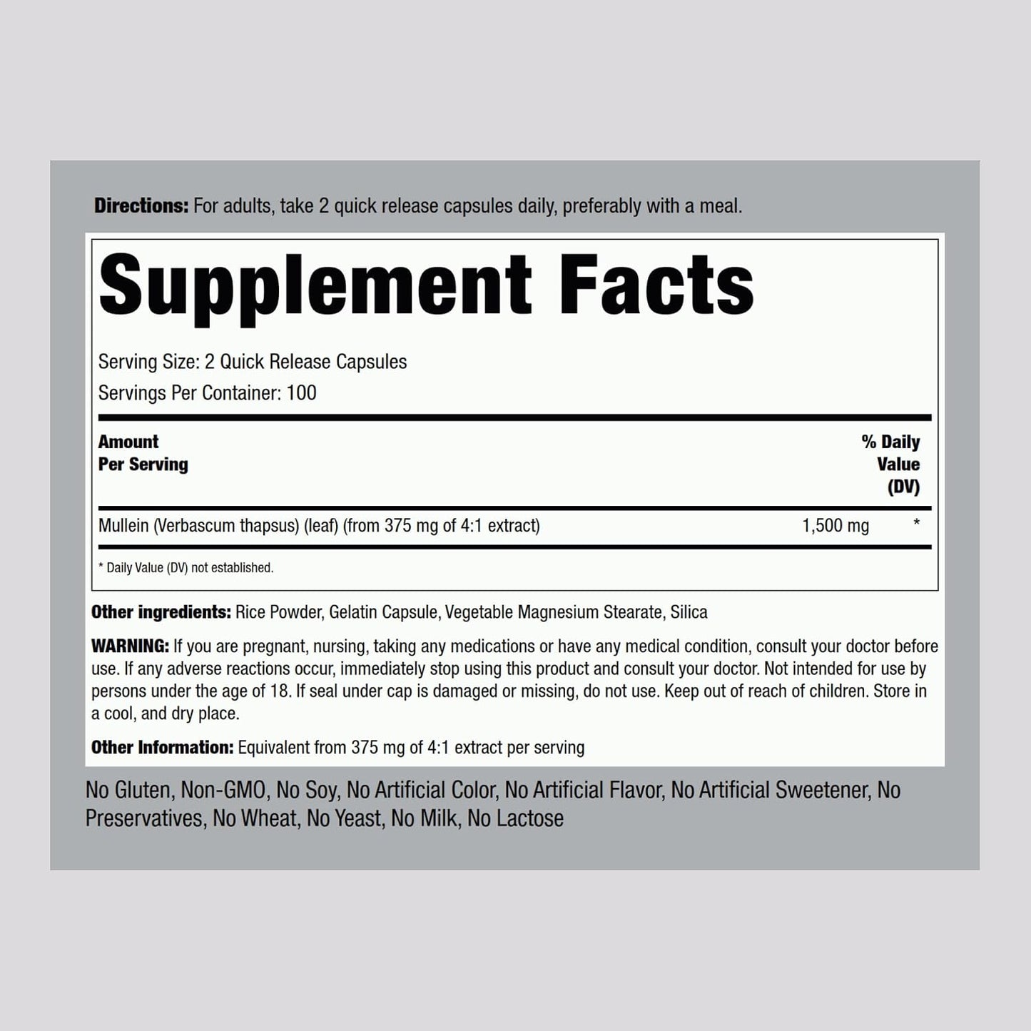 Piping Rock Mullein Leaf Extract | 200 Capsules | Gordolobo Herb Supplement | Non-GMO, Gluten-free - görsel 2
