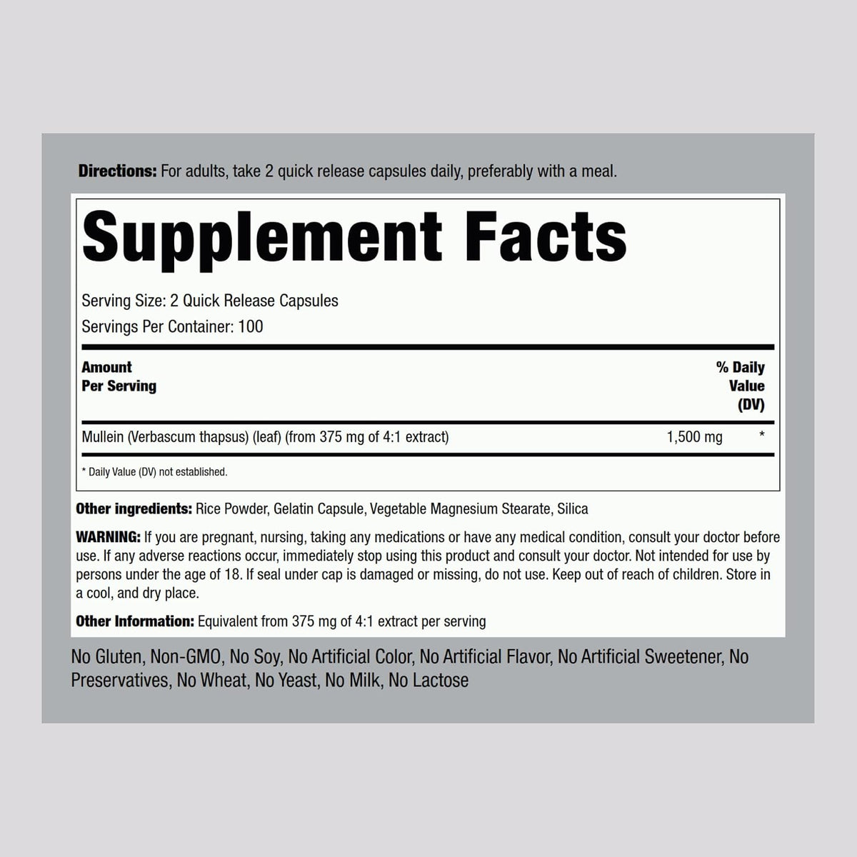 Piping Rock Mullein Leaf Extract | 200 Capsules | Gordolobo Herb Supplement | Non-GMO, Gluten-free - görsel 2
