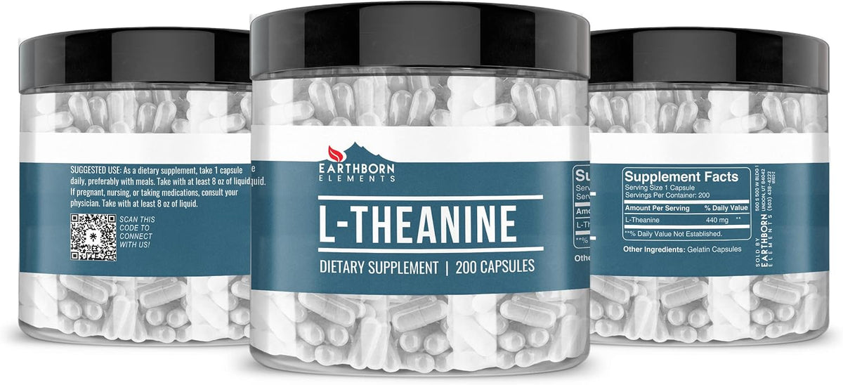 Earthborn Elements L-Theanine 200 Capsules, Pure and Undiluted, No Additives - görsel 2