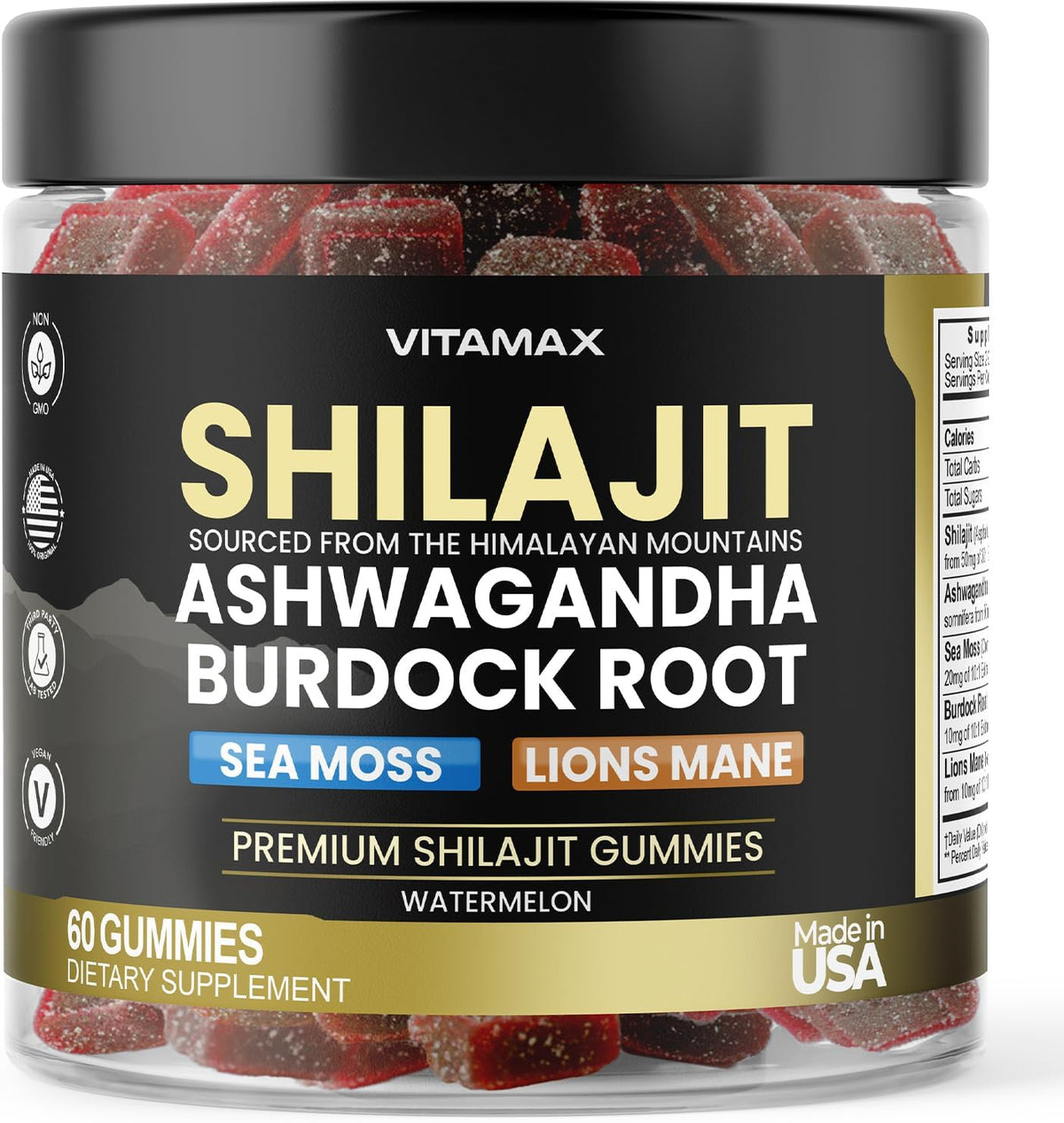 Pure Shilajit Gummies - Sea Moss, Ashwagandha, 85+ Trace Minerals - Watermelon Flavour - 60ct - görsel 1