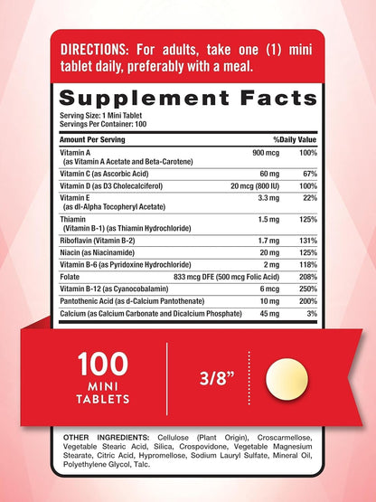 One Daily Women's and Men's Essential Multivitamin | 100 Mini Tablets | Non-GM & Gluten-free | Nature's Truth