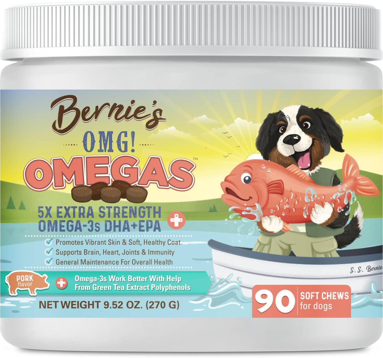 Bernie's OMG! Omegas Chews for Dogs - 5X Extra Strength DHA+EPA Fish Oil, Healthy Skin & Coat, Allergy Relief, Joint Support (Salmon Flavour) - görsel 9