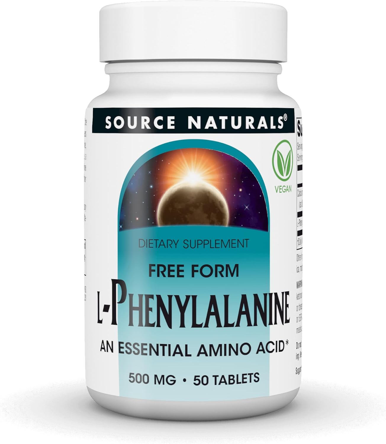 Source Naturals L-Phenylalanine, Free-Form Essential Amino Acid - 500mg - 50 Vegan Tablets - görsel 1