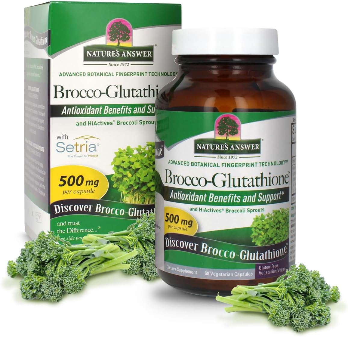 Nature's Answer Brocco-Glutathione – Antioxidant Supplement with Setria Glutathione & Organic Broccoli Sprouts, 60 Vegan Capsules - görsel 1
