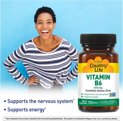 Country Life Vitamin B6 100 mg – 100 Vegan Capsules