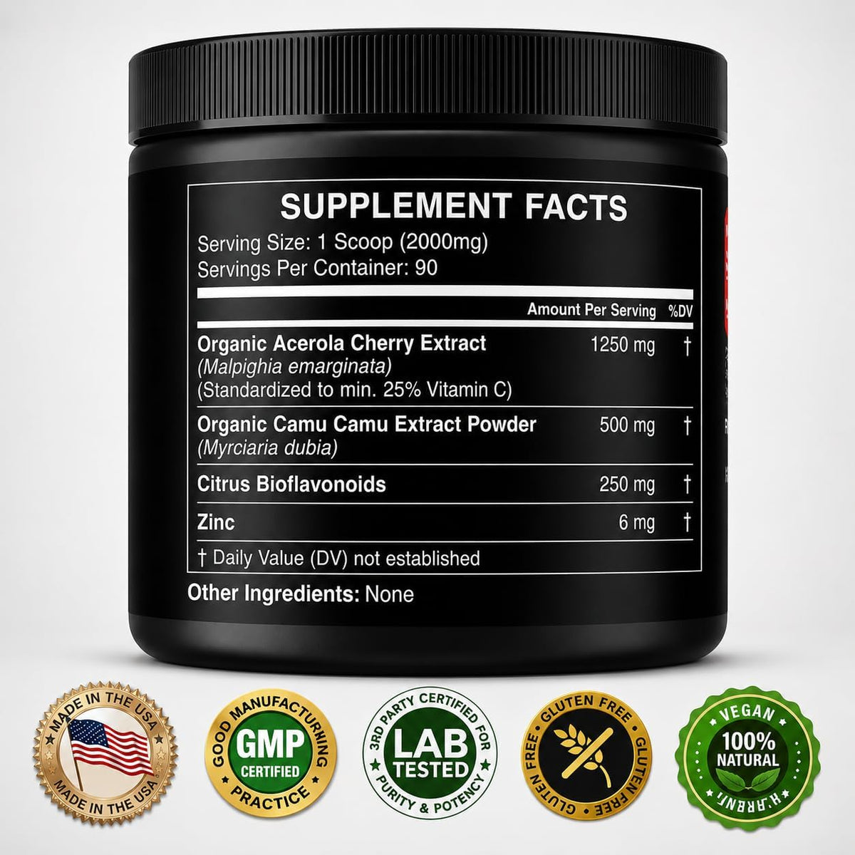 Natural Vitamin C from Acerola Cherry & Camu Camu Powder with Citrus Bioflavonoids, 90 Servings - görsel 2