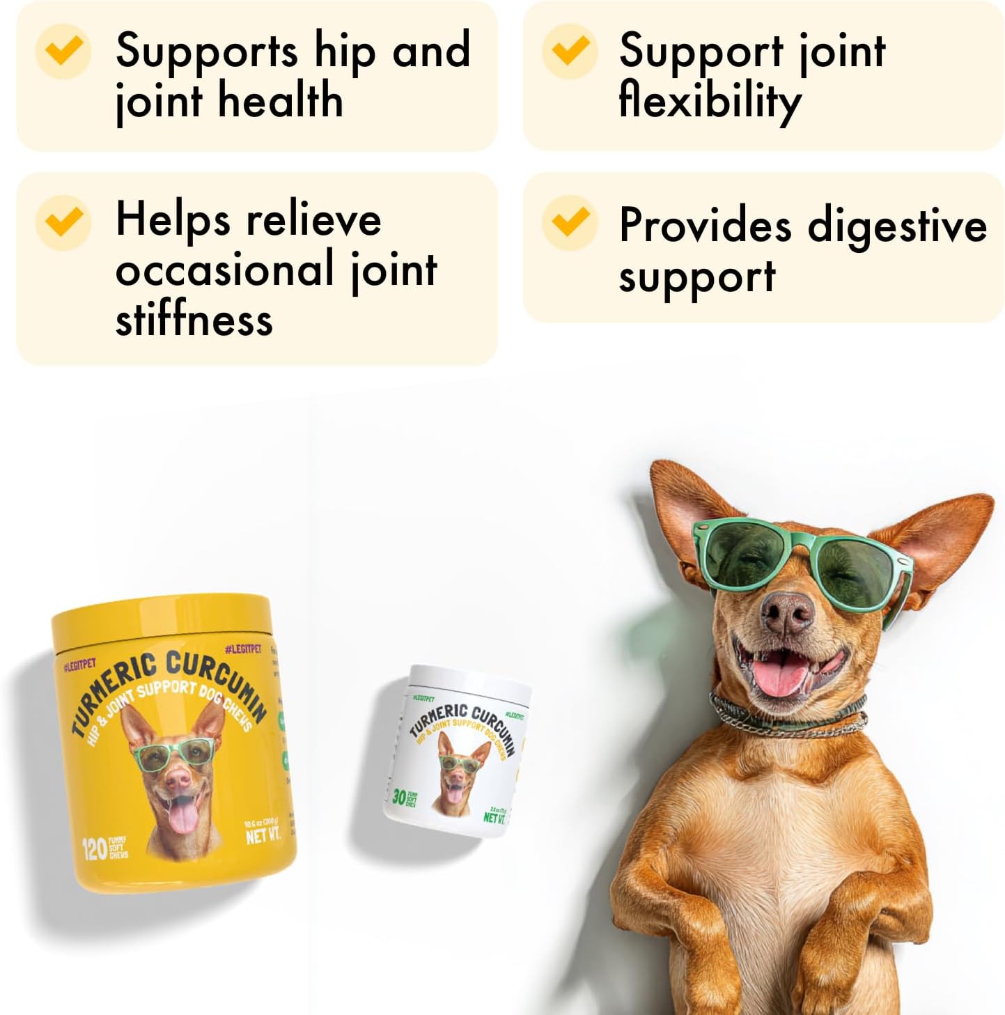 Turmeric Curcumin Hip & Joint Dog Supplement with Collagen & BioPerine - 120 Chews - görsel 2