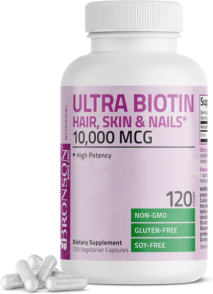 Bronson Ultra Biotin 10,000 mcg - Hair, Skin and Nails Food Supplement, 360 Vegetarian Capsules