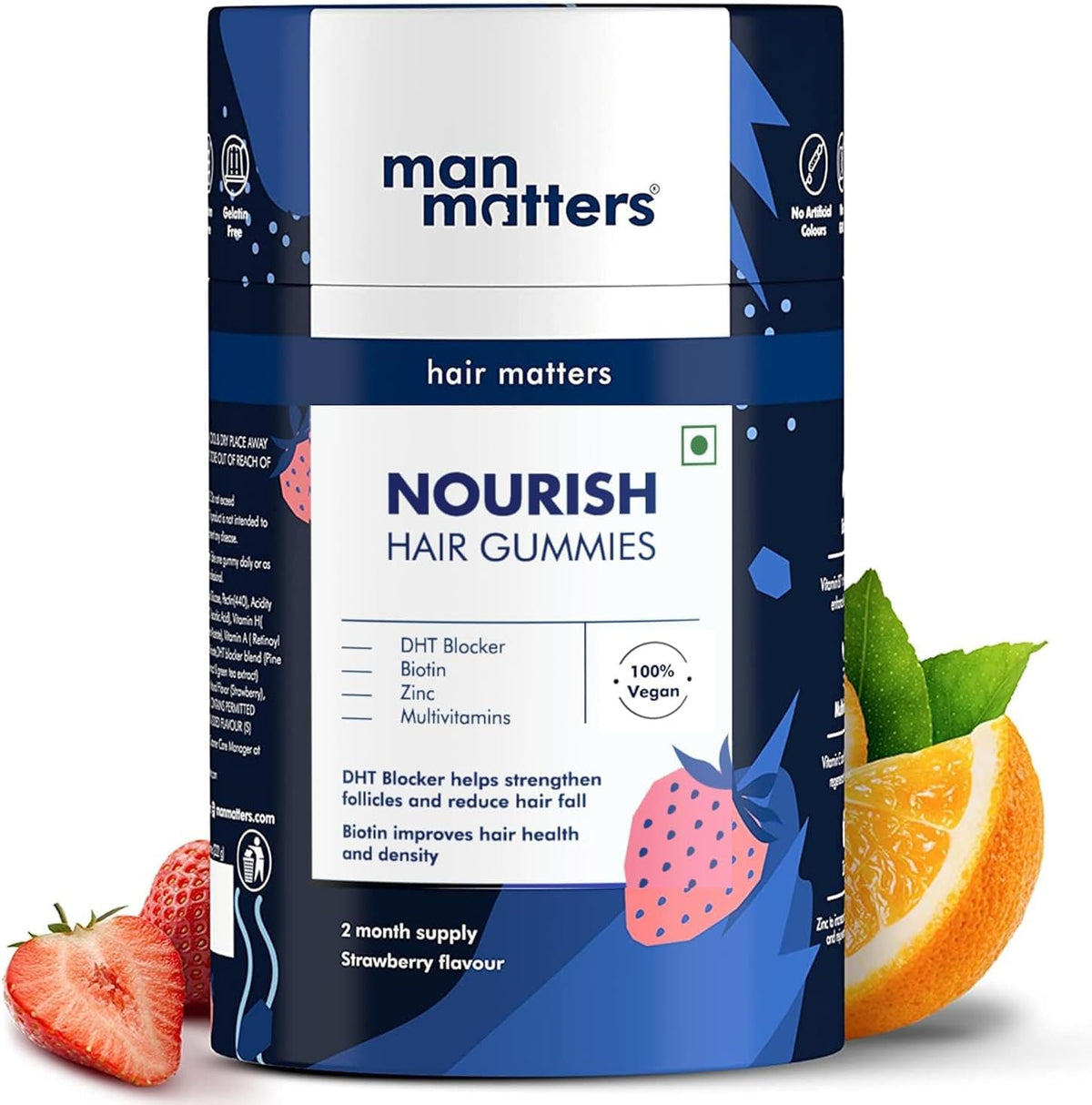 Man Matters Biotin Hair Gummies for Men – Strawberry Flavour with Vitamin A, C, E & Zinc – 60-Day Supply - görsel 1