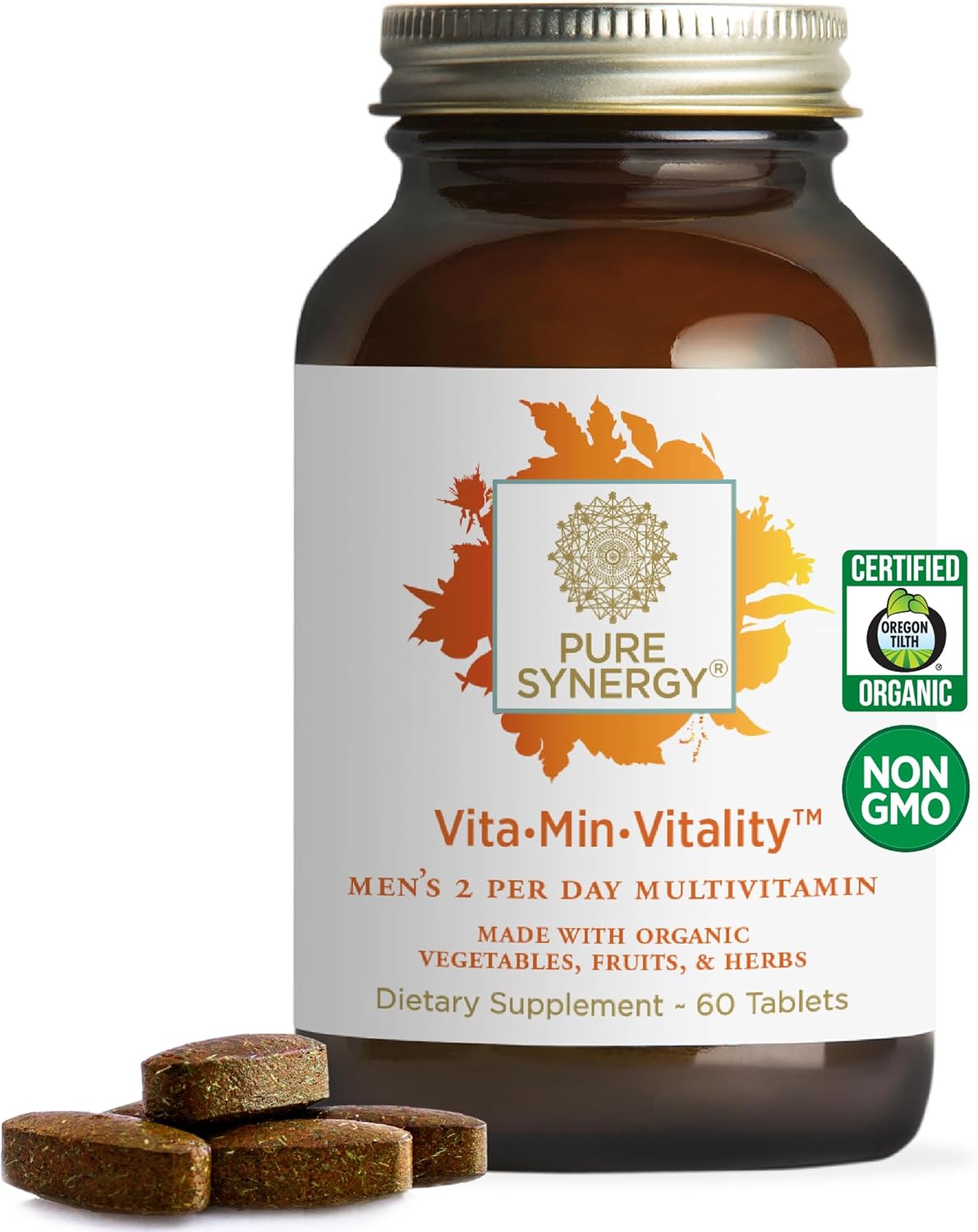 Pure Synergy Vita·Min·Vitality | Organic Men's Multivitamin | Daily Whole Food Supplement for Energy, Stress & Immunity (60 Tablets) - görsel 1